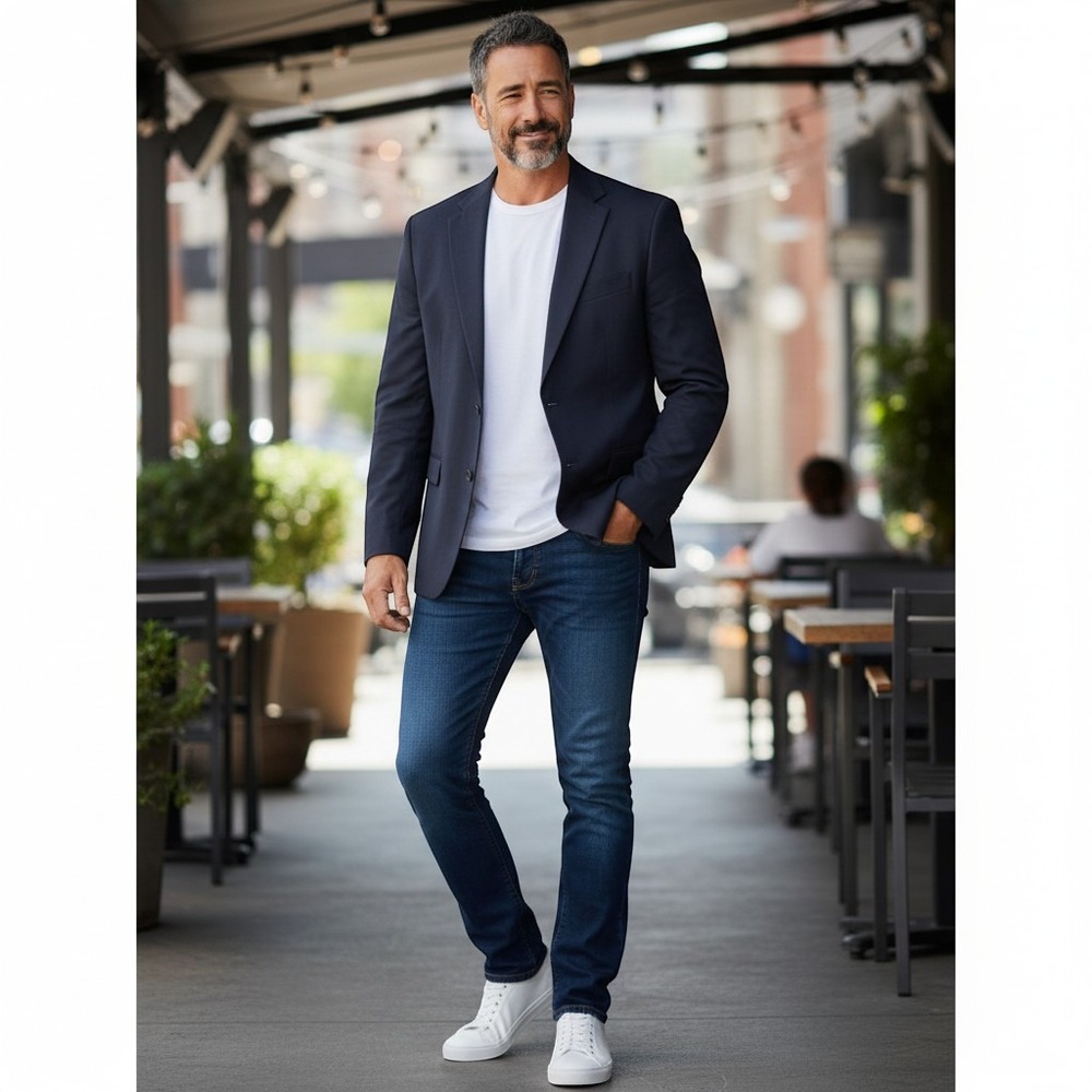 Hunter Haig Blazer Navy Blue 100% Pure Wool Excellent Tailored in USA Sport Coat